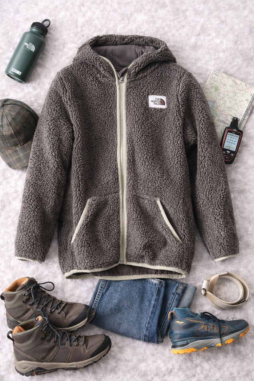 The North Face Kids Sherpa Fleece Zip Hoodie Neutral Taupe Brown Size 5